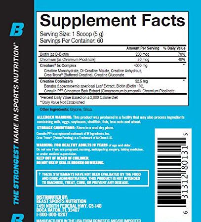 Beast Sports Nutrition - Creature Creatine Complex with Creapure® - Fuel Muscle Growth - Increase Strength - Enhance Endurance - Reduce Recovery Time - 5 Forms of Creatine - Unflavored 60 Servings